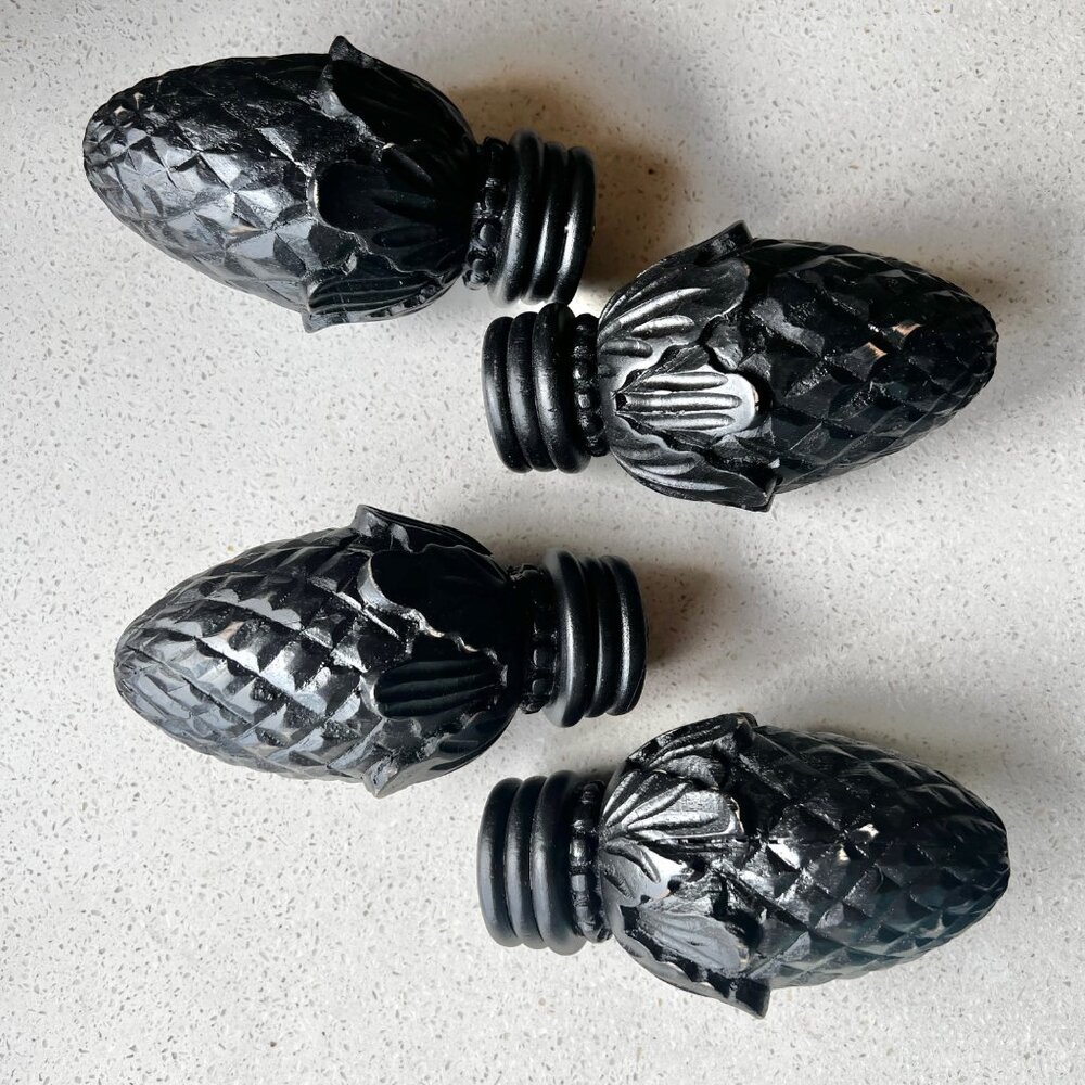 Set Of 4 Black Artichoke Finials For Bed Or Curtain Rods 5.5x3 3/8” D Classical - Picture 10 of 11